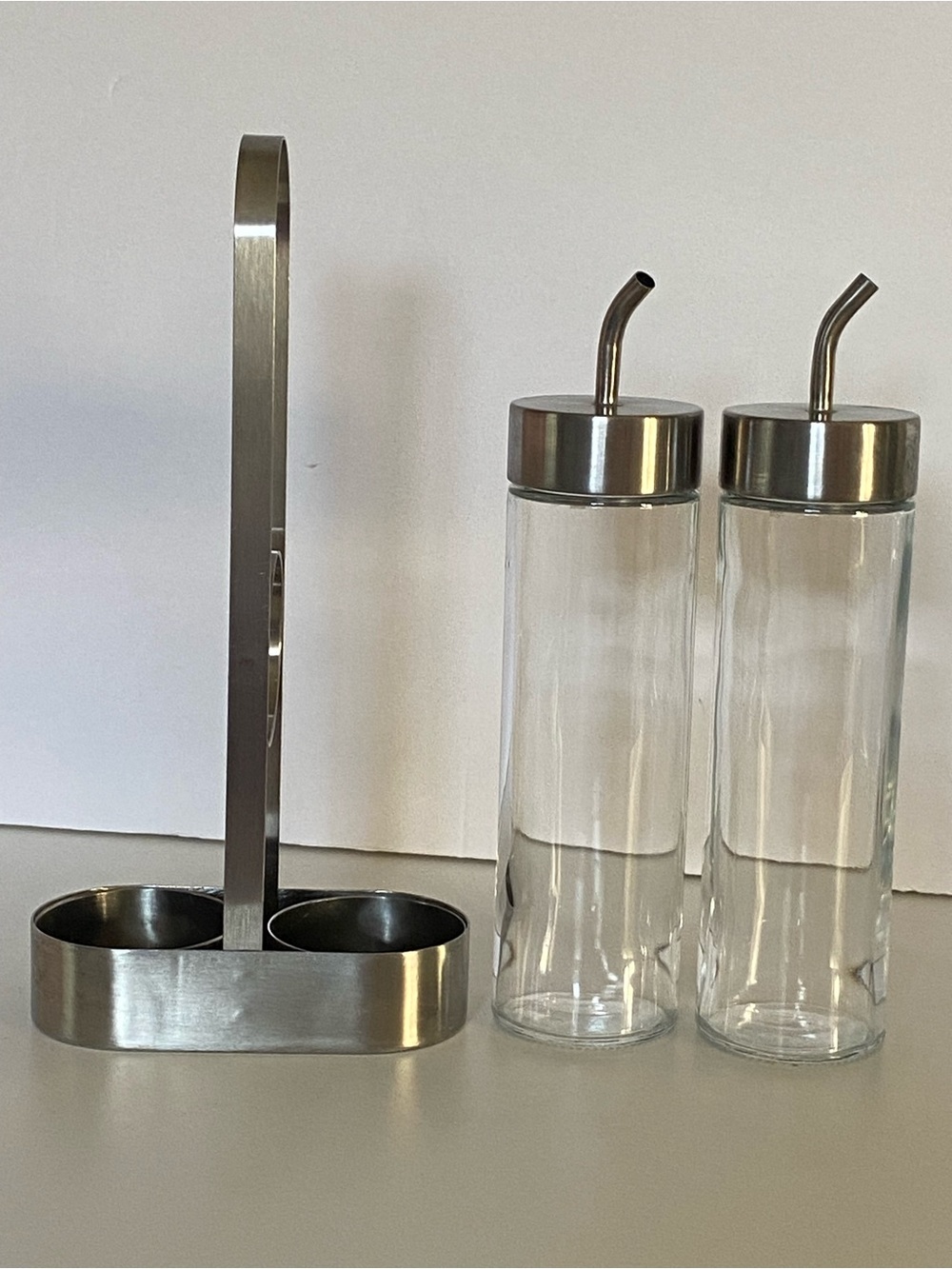IKEA ORTFYLLD Glass Set Oil & Vinegar Cruet Stainless Steel Silver Brushed - Picture 7 of 16